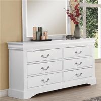 Benzara Traditional Style Wood and Metal Dresser with 6 Drawers, White