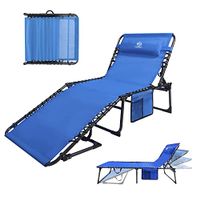 Coastrail Outdoor Folding Chaise Lounge Compact Lounge Chair 4 Position Recline, Patio Lounge with Pockets and Pillow for Comfort, Wide Design for Beach,Tanning, Lawn, Supports to 400 Pounds, Blue