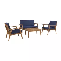 Kimbrel Outdoor Chat 4 Piece Seating Set With Blue Cushions