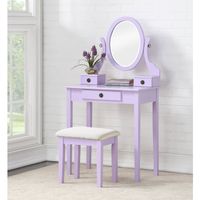 Roundhill Furniture Moniys Wood Moniya Makeup Vanity Table and Stool Set - Purple