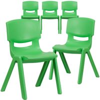 5 Pack Plastic Stackable School Chair with 15.5'' Seat Height - Green