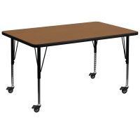 17.37-25.37-Inch Height-adjustable Laminate Mobile Preschool Activity Table - Oak
