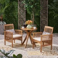 Casa Outdoor 2-Seater 28" Round Acacia Wood Bistro Set with X-Legs by Christopher Knight Home - N/A - Teak Finish  + Cream