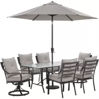 Lavallette 7pc: 4 Dining Chairs, 2 Swivel Chairs, Rect. Glass Table, Umbrella & Base