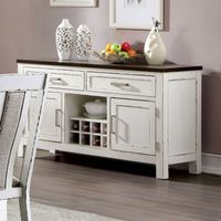 Furniture of America Abeje Rustic White 2-drawer Cabinet and Wine Rack Server - Weathered White/Dark Walnut