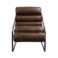ACME Dolgren Accent Chair, Sahara Top Grain Leather & Matt Iron Finish