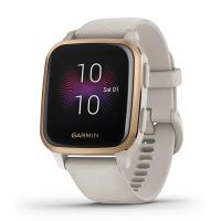 Garmin Venu Sq Music Edition Rose Gold Aluminum Bezel w/Light Sand Case & Silicone Band Smartwatch