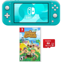 Nintendo Switch Lite Console - 32GB - Turquoise - Bundle with 128GB UHS-I microSDXC Card + Animal Crossing: New Horizons