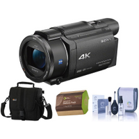 Sony FDR-AX53 4K Ultra HD Handycam Camcorder Bundle with Video Bag, 64GB SDXC Card, 55mm Filter Kit, Spare Battery, Cleaning Kit