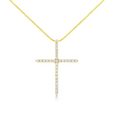 10K Yellow Gold 3.00 cttw Round-Cut Diamond Cross 18" Pendant Necklace (J-K Color, I1-I2 Clarity)