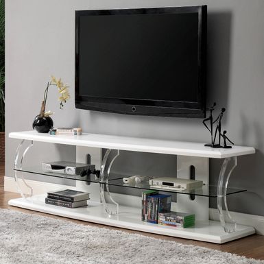 Contemporary Wood Storage 60-Inch TV Stand in White/Clear