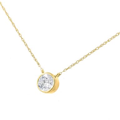 14K Yellow Gold Plated .925 Sterling Silver 1/10 Cttw Round-Cut Diamond Bezel 18" Pendant Necklace (J-K Color, I1-I2 Clarity)