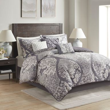 Grey Vienna 7 Piece Cotton Printed Comforter Set King