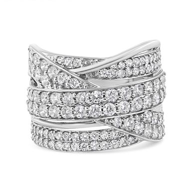 .925 Sterling Silver 2.00 Cttw Round-Cut Diamond Overlapping Bypass Band Ring (I-J Color, I2-I3 Clarity) - Ring Size 6