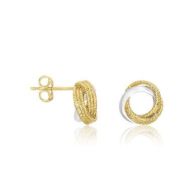 14k Two Tone Gold Multi Textured Open Circle Style Entwined Earrings