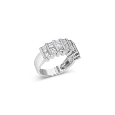 .925 Sterling Silver 1.0 Cttw Baguette Cut Diamond Vertical Channel Fluted Multi-Row Unisex Fashion Wedding Ring (H-I Color, I1-I2 Clarity) - Size 7-1/4