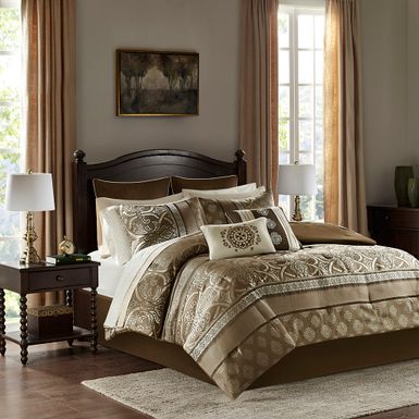 Brown Zara 16 Piece Jacquard Comforter Set with 2 Bed Sheet Sets King