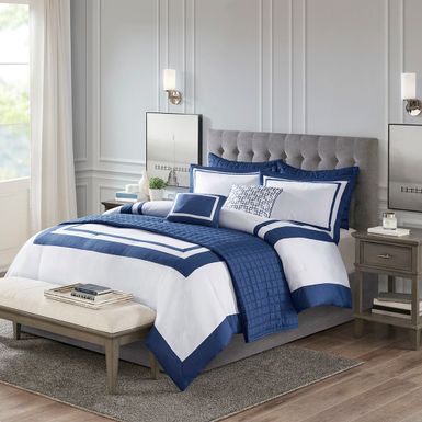 Navy Heritage 8 Piece Comforter and Quilt Set Collection Full/Queen