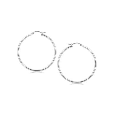 Sterling Silver Rhodium Plated Thin Large Polished Hoop Earrings (40mm)