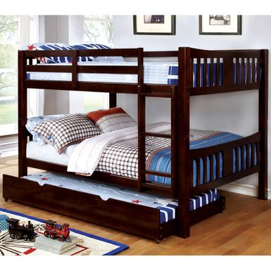 Transitional Wood Twin over Twin Bunk Bed in Dark Walnut