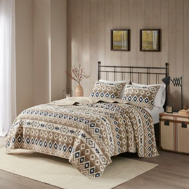 Tan Montana Printed Cotton Oversized Quilt Mini Set Full/Queen