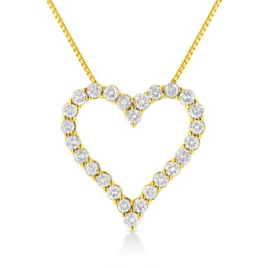 14K Yellow Gold Plated .925 Sterling Silver 2.00 Cttw Shared Prong-Set Round Brilliant-Cut Diamond Open Heart 18" Pendant Necklace (K-L Color, I2-I3 Clarity)