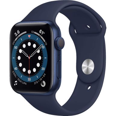 Geek Squad Certified Refurbished Apple Watch Series 6 (GPS) 44mm Aluminum Case with Deep Navy Sport Band - Blue