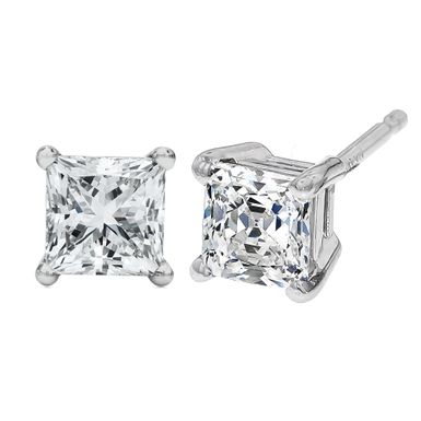 14K White Gold 1/2 Cttw Princess Cut Lab Grown Diamond Solitaire Stud Earrings (F-G Color, VS2-SI1 Clarity)