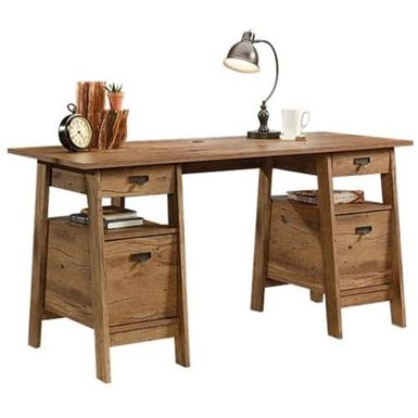 Sauder - Trestle Collection Rectangular 4-Drawer Table - Vintage Oak