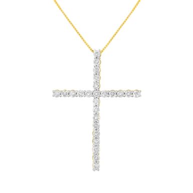 10K Gold Plated .925 Sterling Silver 2 1/2 cttw Diamond Cross Pendant Necklace (H-I, I2-I3)