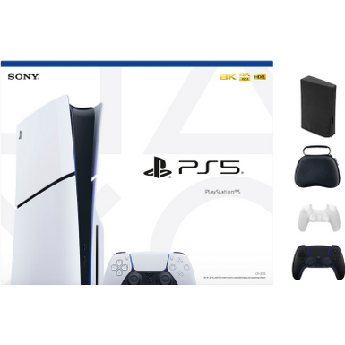 Sony - PlayStation 5 Slim Console - White With Accessories & Black Controller (Total 2 Controllers Included)