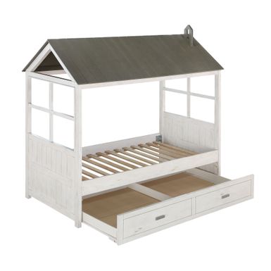 ACME Tree House II Twin Bed, Weathered White & Washed Gray