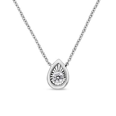 10K White Gold 1/10 Cttw Miracle Set Round-Cut Diamond Pear Shape 18" Pendant Necklace (H-I Color, SI2-I1 Clarity)