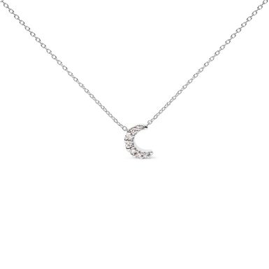 10K White Gold Diamond Accented Crescent Moon Shaped 18" Inch Pendant Necklace (H-I Color, I1-I2 Clarity)