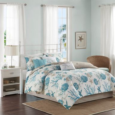 Aqua Pebble Beach 7 Piece Cotton Sateen Comforter Set Cal King