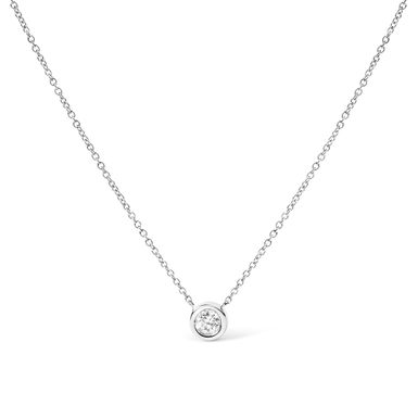 14K White Gold 1/2 Cttw Lab Grown Diamond Modern Bezel-Set Solitaire 16"-18" Pendant Necklace (F-G Color, VS2-SI1 Clarity)