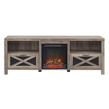 Walker Edison - 70" Modern Farmhouse Drop Door Cabinet Fireplace TV Stand for Most TVs up to 80" - Grey Wash