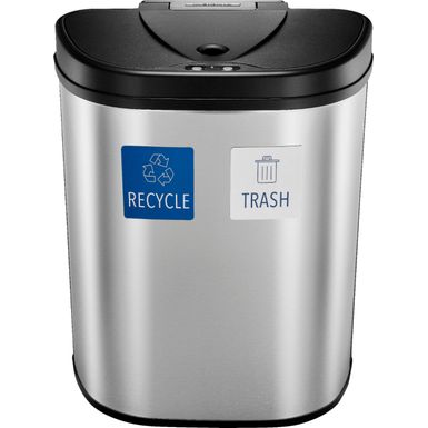 Insignia - 18 Gal. Automatic Trash Can with Recycle and Waste Divider - Stainless steel