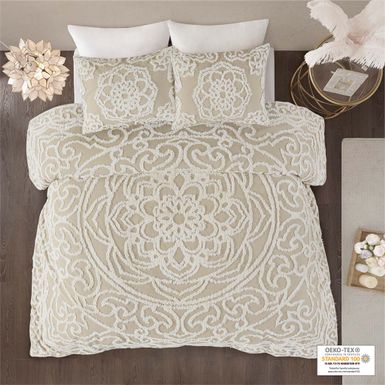 Taupe Laetitia 3 piece Tufted Cotton duvet cover set King/Cal King