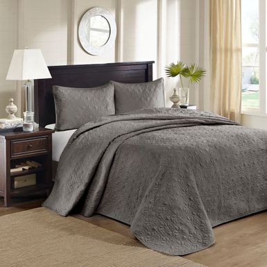 Dark Grey Quebec Reversible Bedspread Set Queen