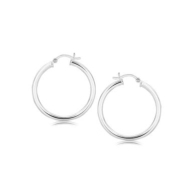 Sterling Silver Hoop Style Earrings with Polished Rhodium Plating (30mm)