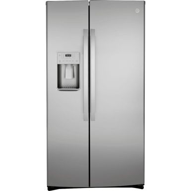 GE - 25.1 Cu. Ft. Side-By-Side Refrigerator with External Ice & Water Dispenser - Stainless Steel