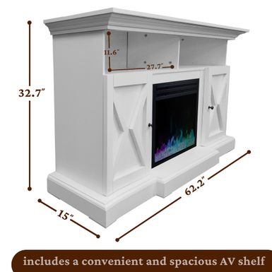 62-In. Summit Farmhouse Style Electric Fireplace Mantel with Deep Crystal Insert, White