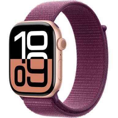 Apple Watch Series 10 (GPS+Cellular) 46mm Aluminum Case with Plum Sport Loop - Rose Gold - (2024)