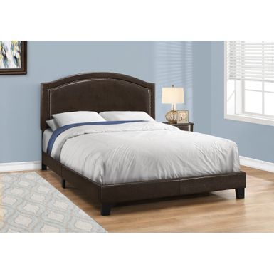 Bed - Queen Size / Brown Leather-Look With Brass Trim