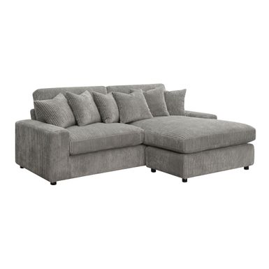 ACME Tavia Sectional Sofa w/6 Pillows, Gray Corduroy