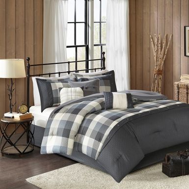 Grey Ridge 7 Piece Herringbone Comforter Set Queen