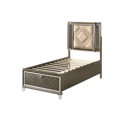 ACME Skylar Twin Bed, LED, Synthetic Leather & Dark Champagne