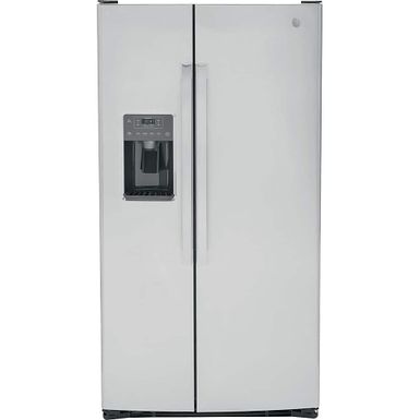 GE - 25.3 Cu. Ft. Side-by-Side Refrigerator with External Ice & Water Dispenser - Stainless Steel