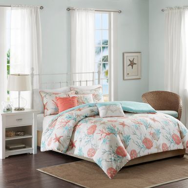 Coral Pebble Beach 6 Piece Cotton Sateen Duvet Cover Set Full/Queen